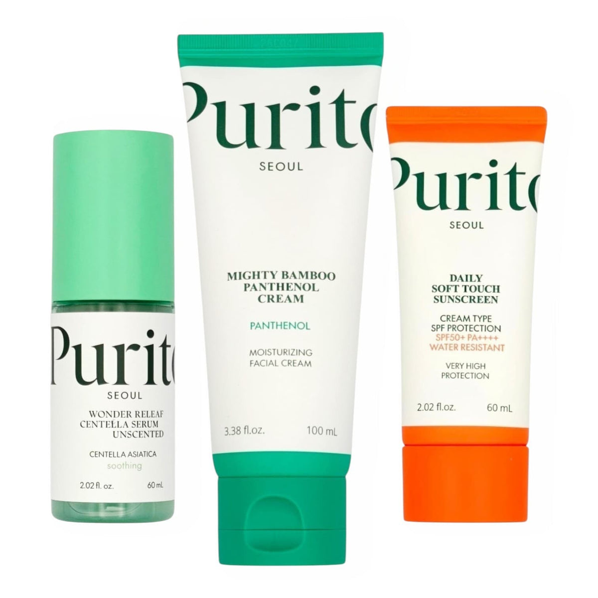 Purito Bamboo Barrier Calming Routine — Centella Serum + Bamboo Cream + Daily Soft Touch Sunscreen