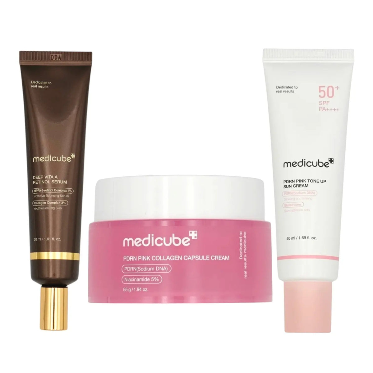 The Medicube Retinol Starter Kit — Deep Vita A Retinol Serum + PDRN Pink Collagen Capsule Cream + Tone Up Sun Cream